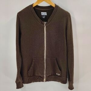 Oakley Jacket Size Medium Brown Full Zip Up Long Sleeve Fleece Distressed Logo